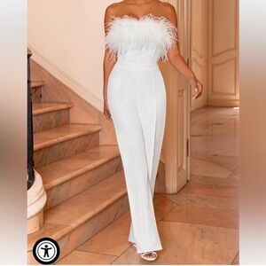 Club London First Class White Feather Jumpsuit